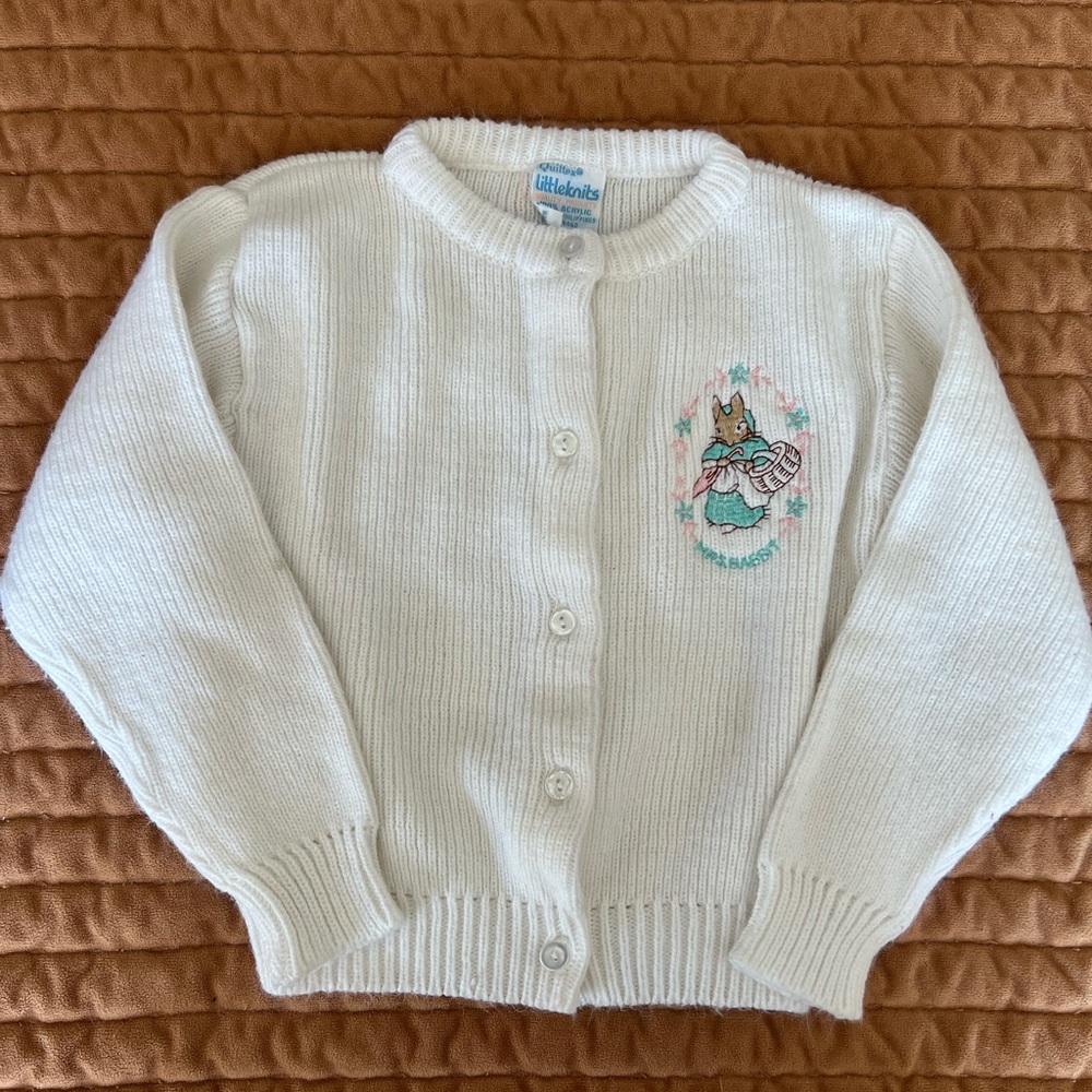 Vintage 90s White kids Peter Rabbit Mrs. Rabbit Cardigan
